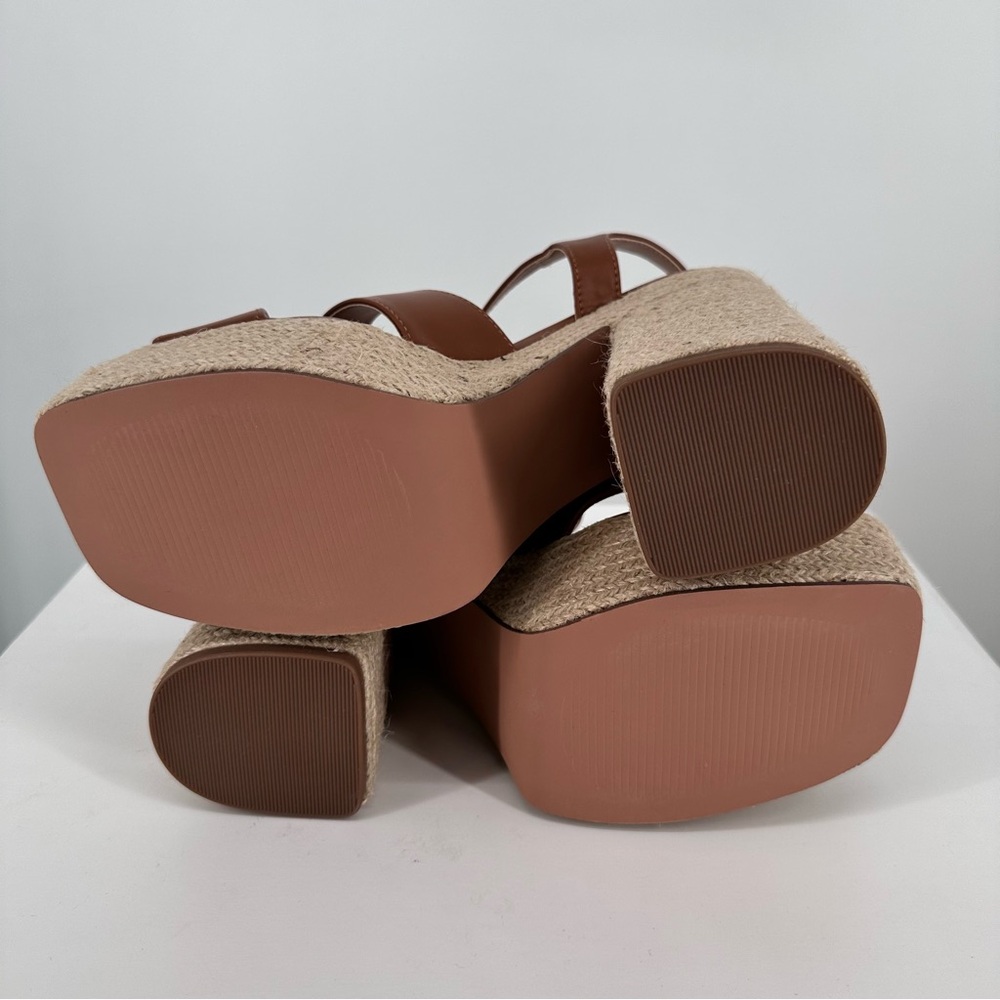 Steve Madden Matter Heeled Platform Sandals in Cognac size 10 New Ankle Strap - Picture 8 of 10
